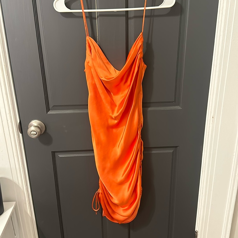 BRAND NEW orange satin mini dress